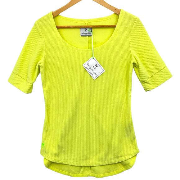 dudley stephens Tops - NWT Dudley Stephens College Shirt Womens XS Soft Yellow Ribbed Fleece Top Neon